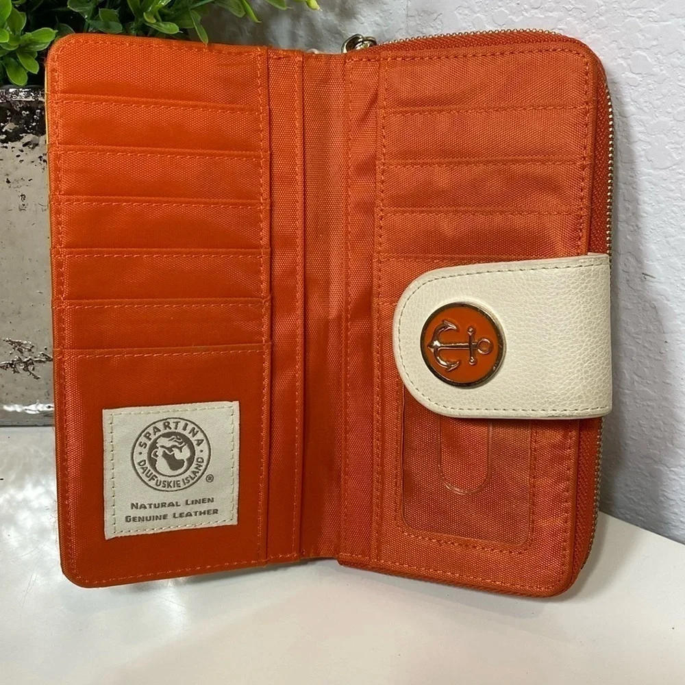 Spartina‎ 449 Haig Point Yacht Club Linen Wristlet Navy Cream, Orange, and Green